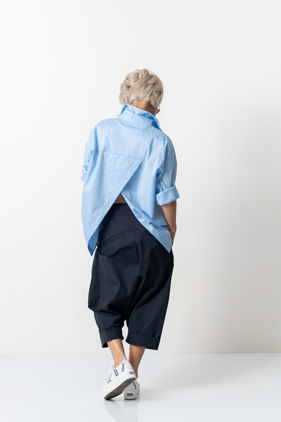 BLUE DROP CROTCH CASUAL PANTS WITH SIDE POCKETS