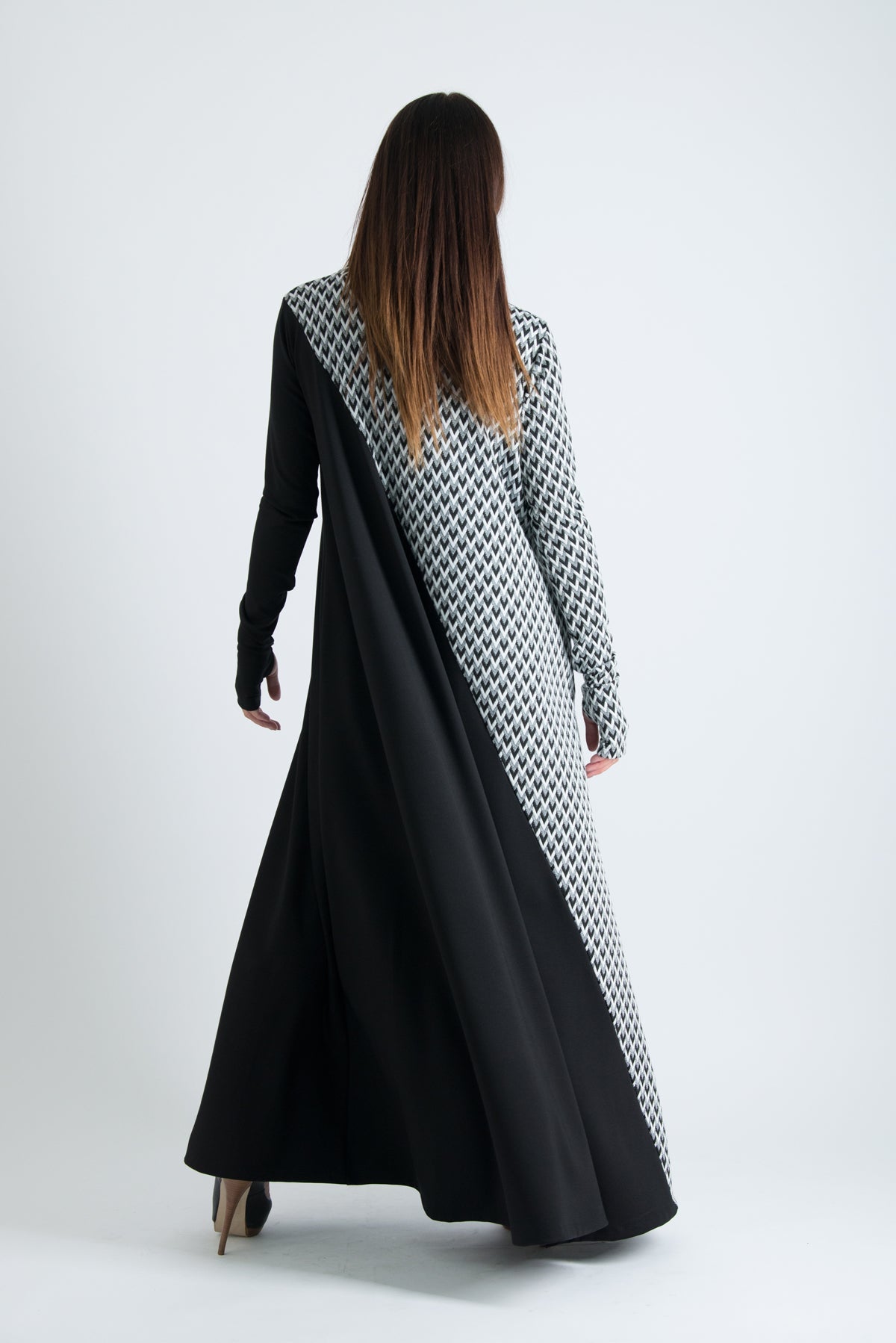 Black and White Turtleneck Long Maxi Dress, Dresses & Maxi Dresses
