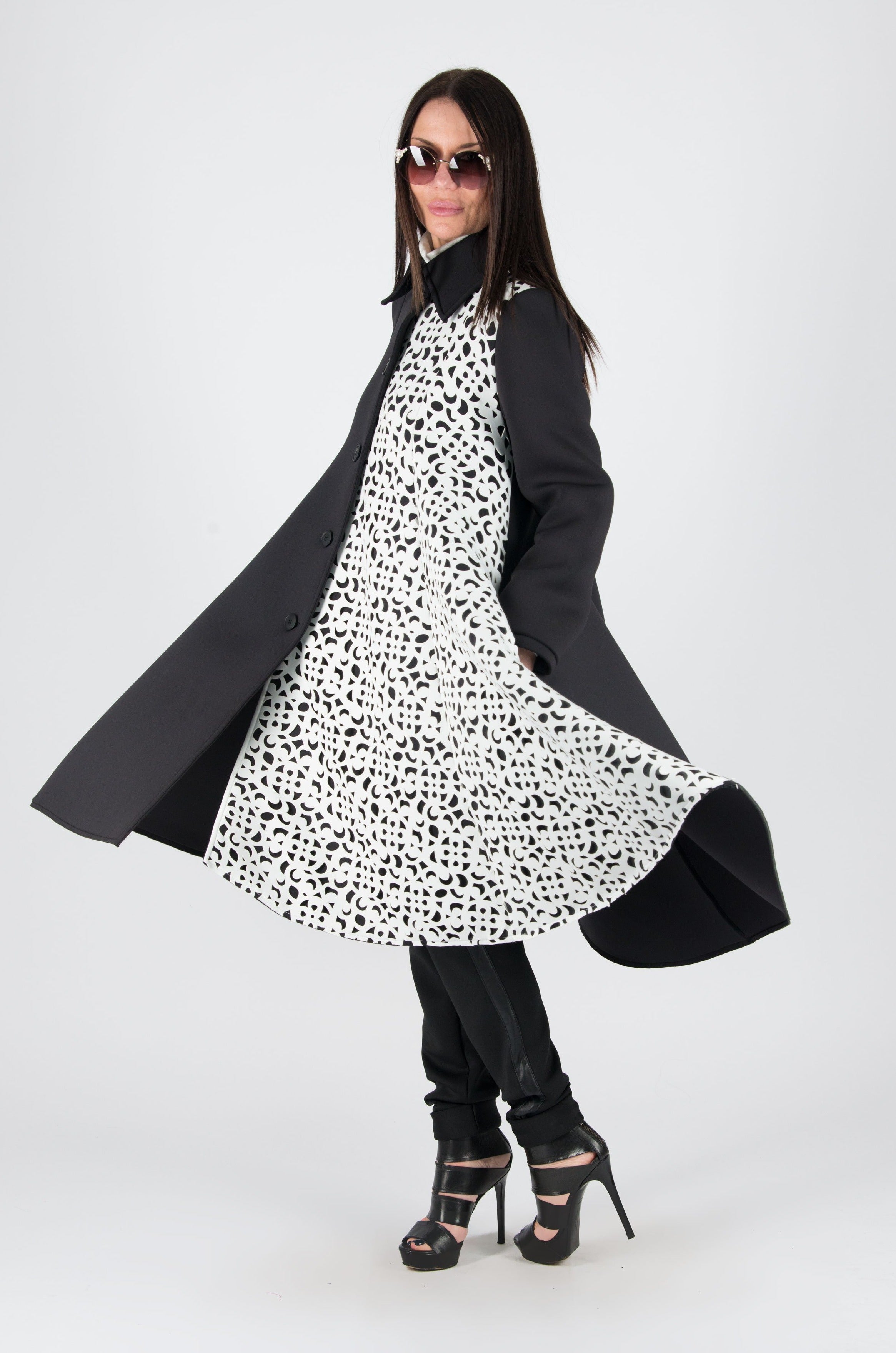 Black and White Woman Neoprene Blazer Coat, Coats