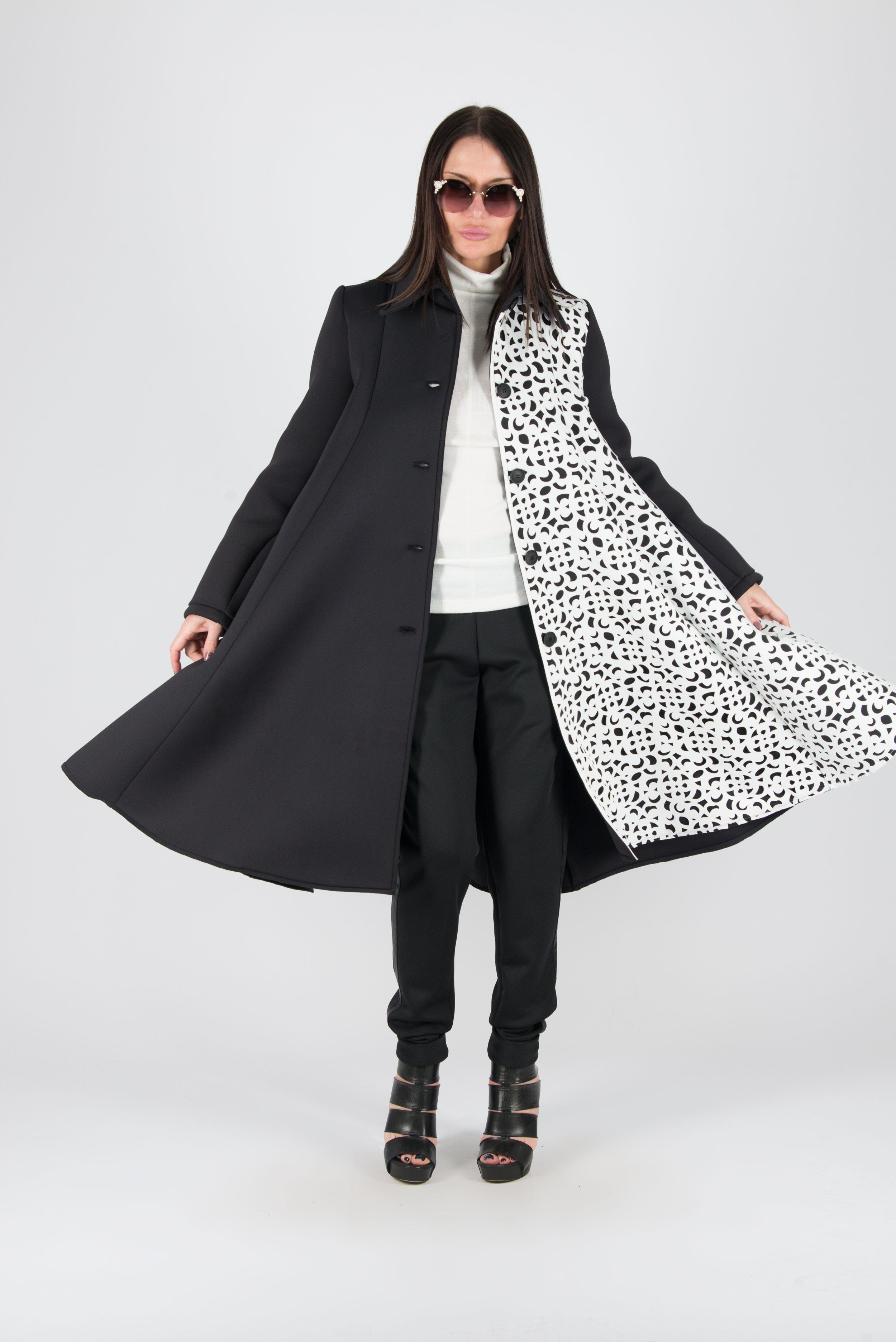Black and White Woman Neoprene Blazer Coat, Coats