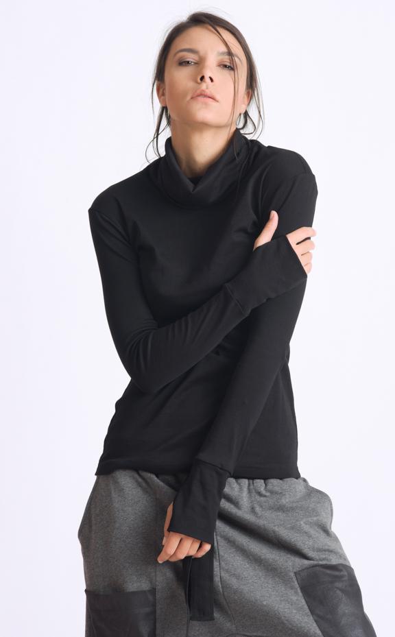 Black Long Sleeve Top with Thumb Holes METT0019 - Metamorphoza