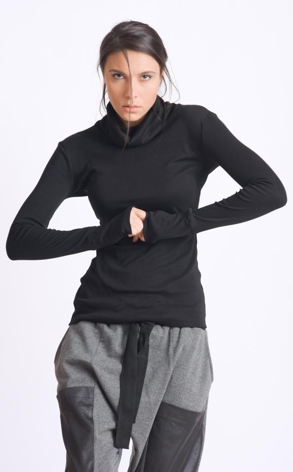 Black Long Sleeve Top with Thumb Holes METT0019 - Metamorphoza