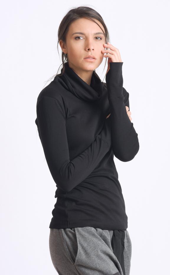 Black Long Sleeve Top with Thumb Holes METT0019 - Metamorphoza