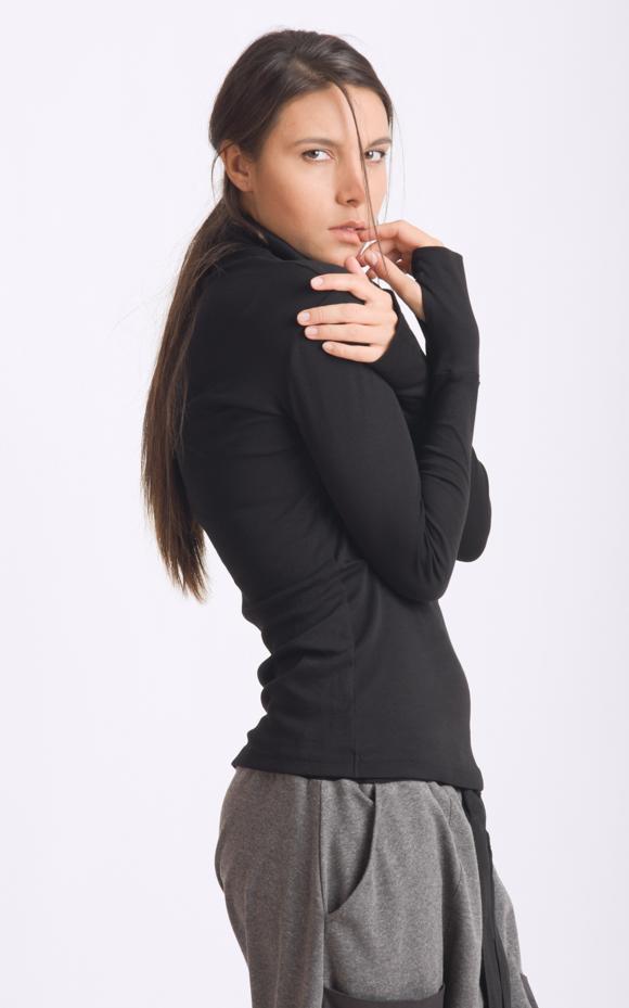 Black Long Sleeve Top with Thumb Holes METT0019 - Metamorphoza