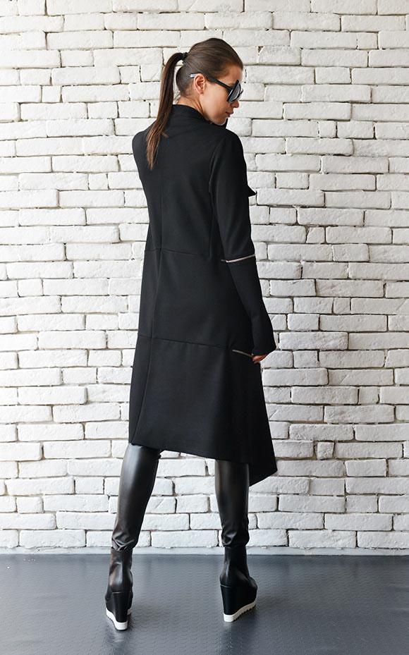 Long Asymmetric Zipper Trench Coat METC0033 - Metamorphoza