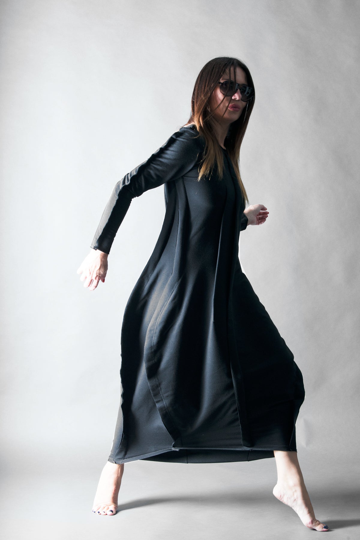 Black Plus Size Long Cotton Dress by EUG Fashion