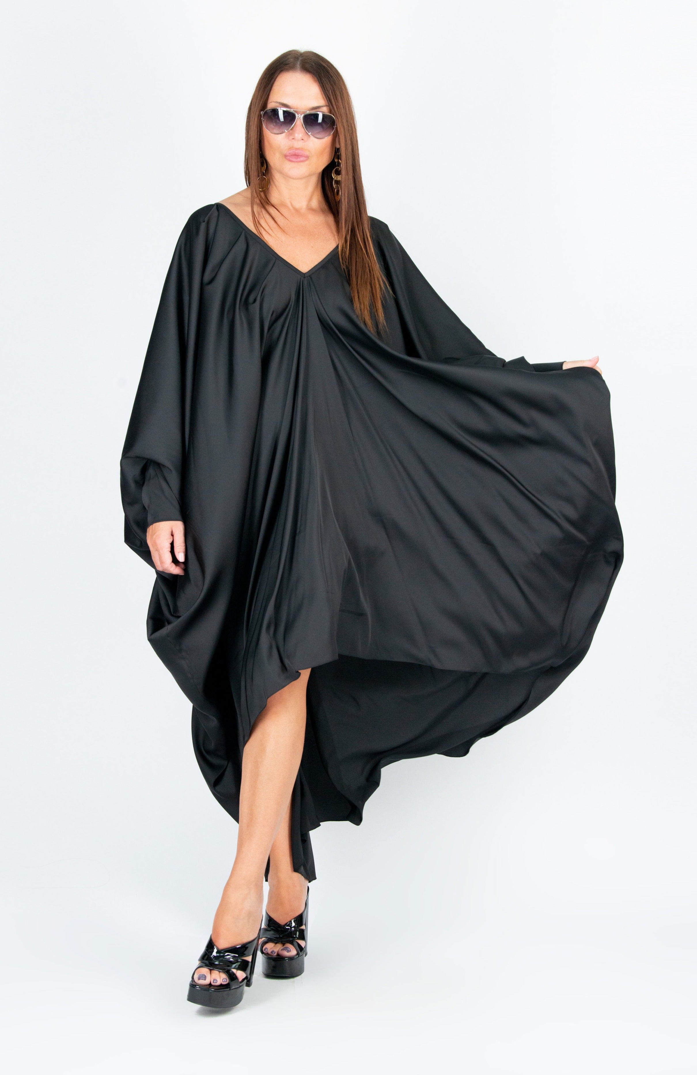 Black Maxi Dress, Black Long Kaftan Dress by EUG Fashion
