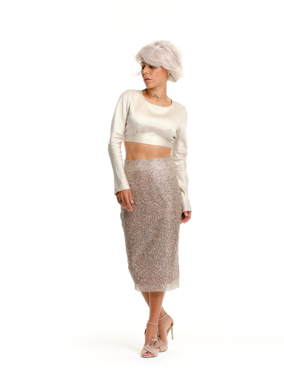 HIGH-WAISTED GLITTER COCKTAIL SKIRT