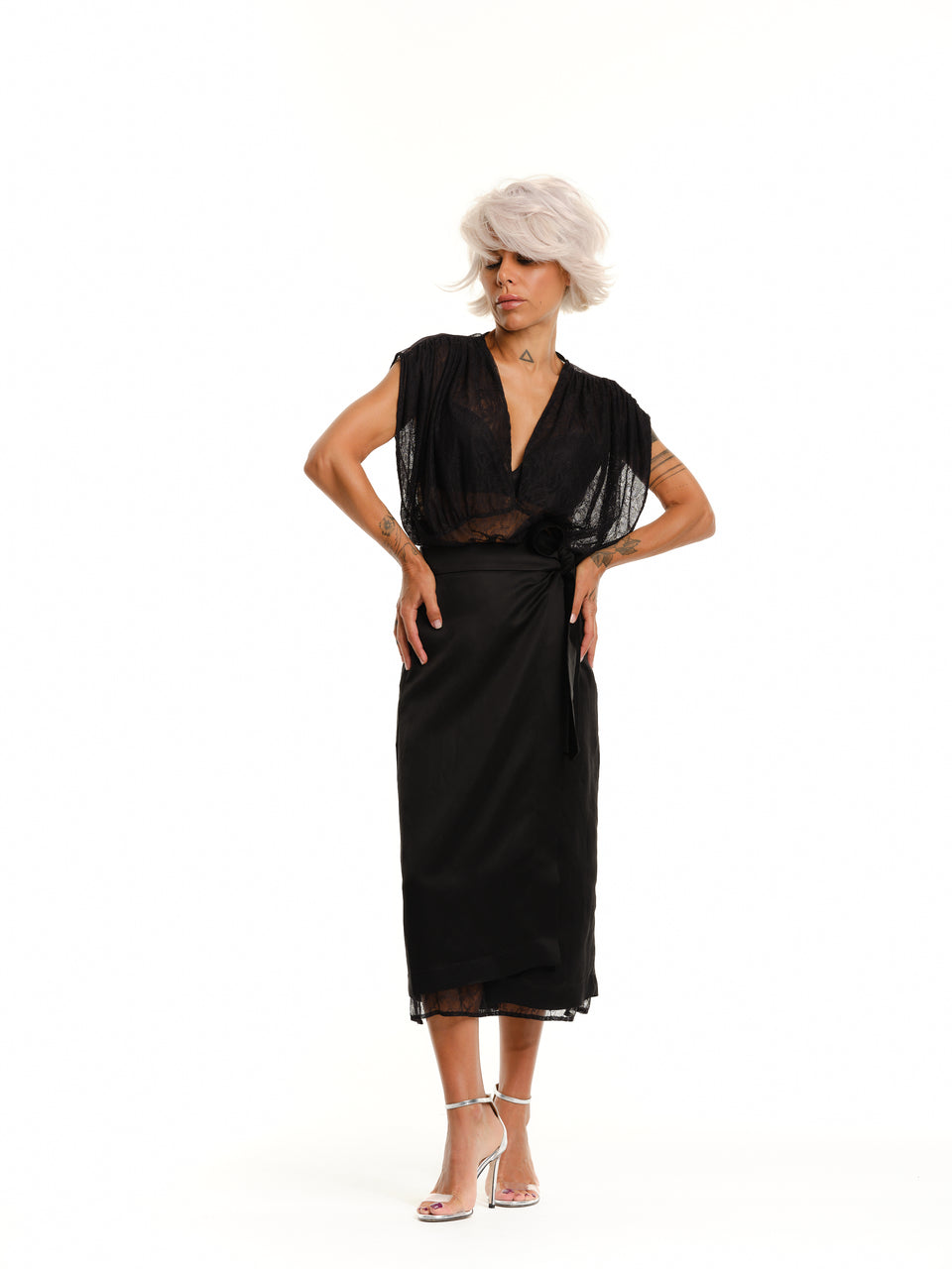 LACE DRESS AND WRAP SKIRT CO-ORD SET