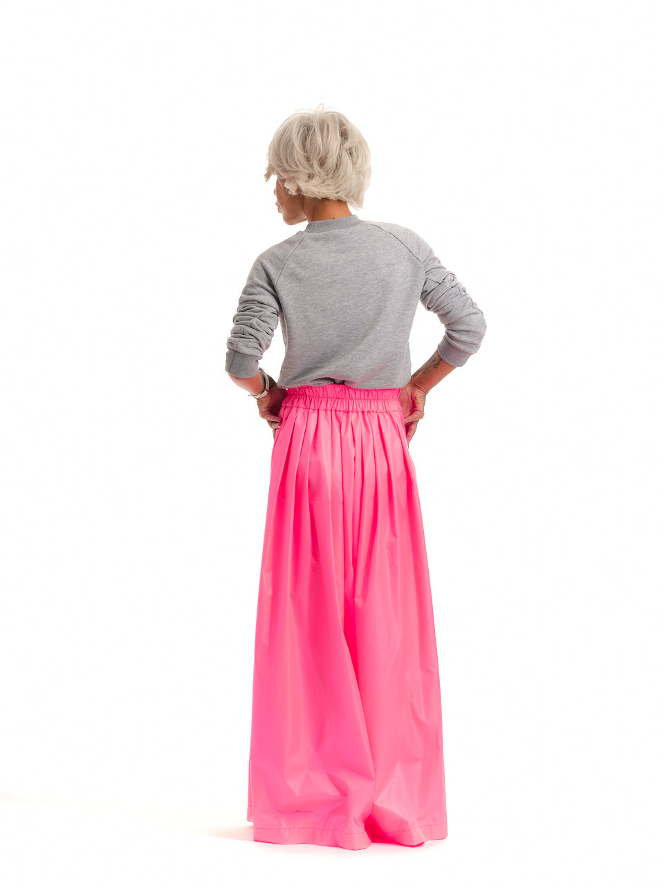 HIGH-WAISTED NEON PINK MAXI SKIRT WITH ELASTIC WAISTBAND