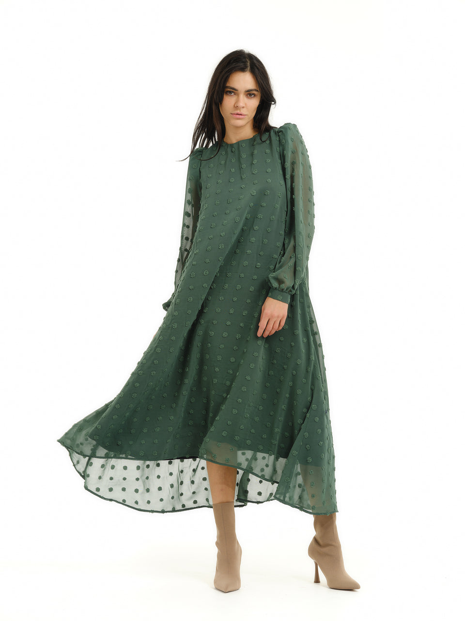 MAXI GREEN MESH SHIFT DRESS