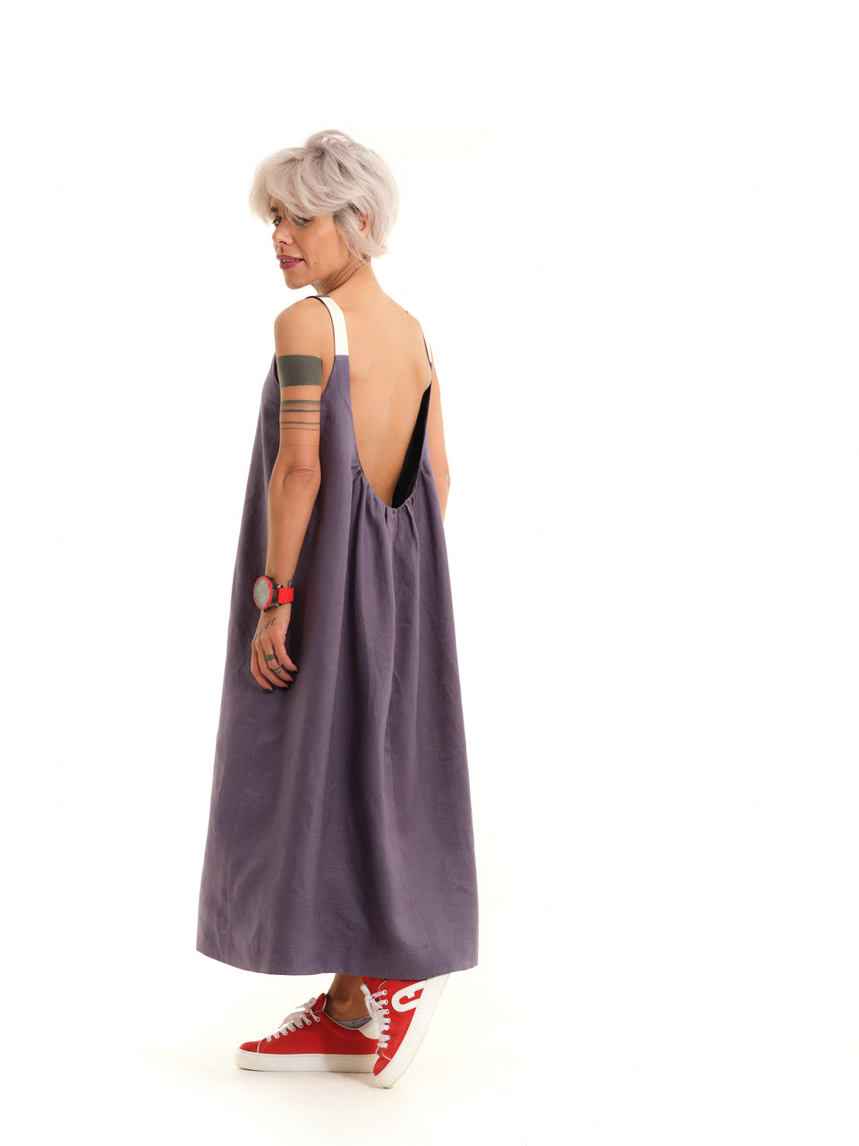 MAUVE OPEN-BACK LINEN DRESS CHELA MAUVE OPEN-BACK LINEN DRESS CHELA