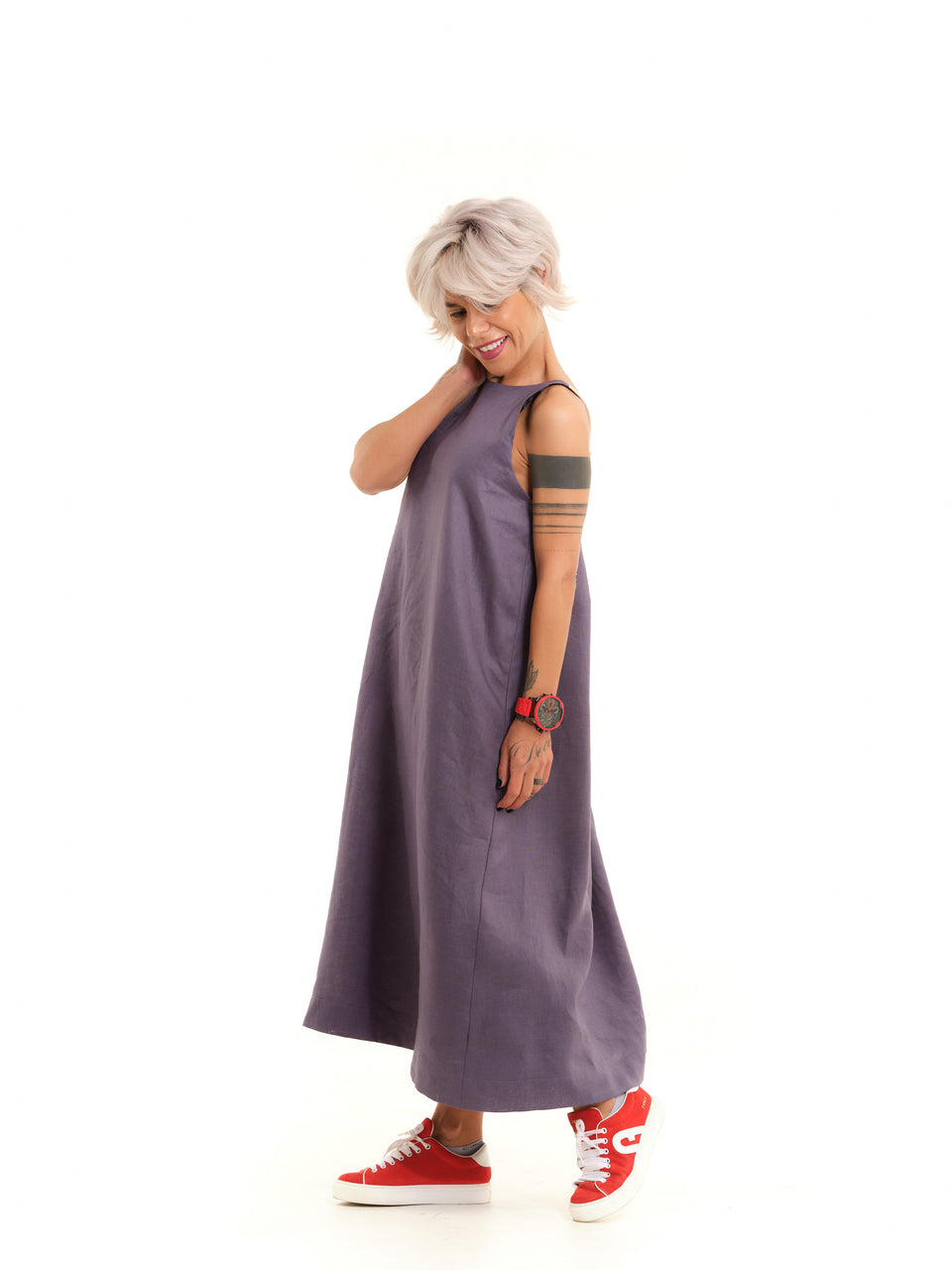 MAUVE OPEN-BACK LINEN DRESS CHELA MAUVE OPEN-BACK LINEN DRESS CHELA