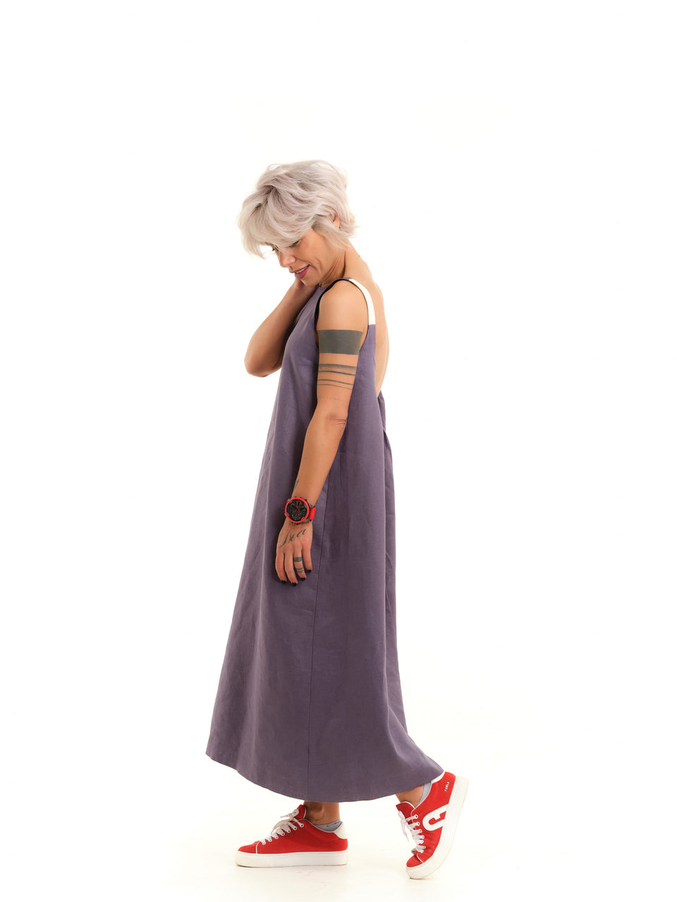 MAUVE OPEN-BACK LINEN DRESS CHELA MAUVE OPEN-BACK LINEN DRESS CHELA