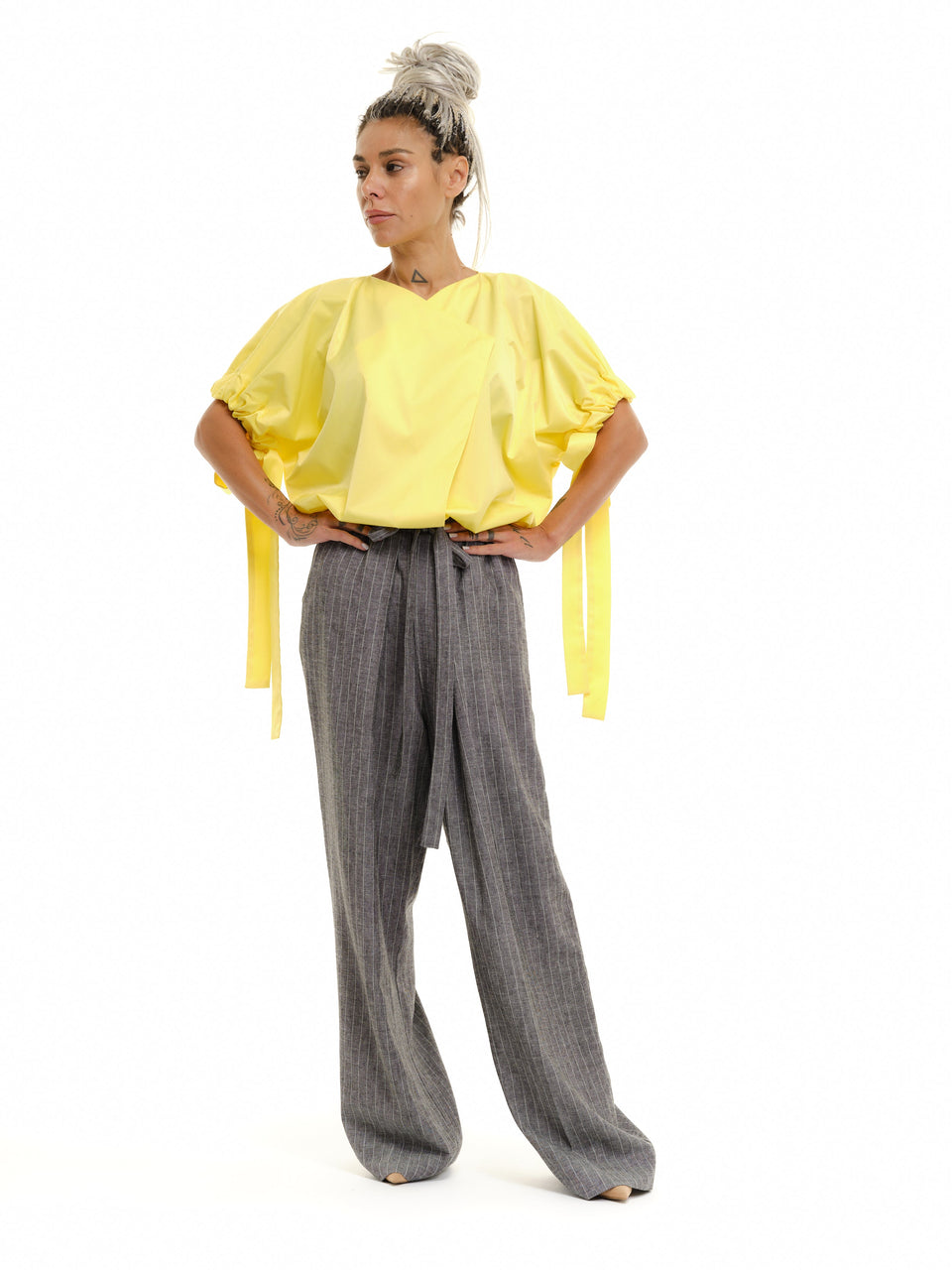 YELLOW TOP + WIDE-LEG PANTS OUTFIT SET
