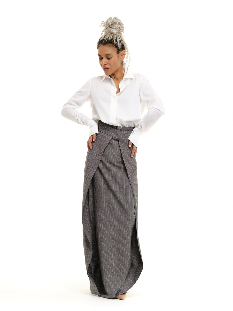 LAYERED LINEN HIGH-WAISTED MAXI SKIRT