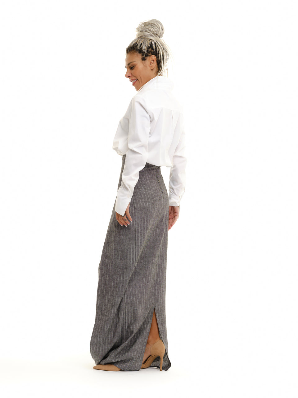 LAYERED LINEN HIGH-WAISTED MAXI SKIRT