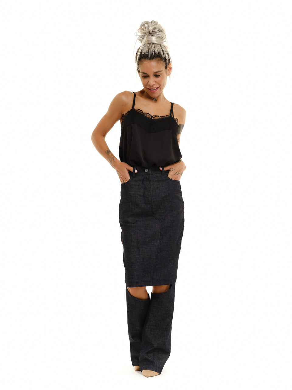 CAMI TOP + DENIM SKIRT PANTS OUTFIT SET