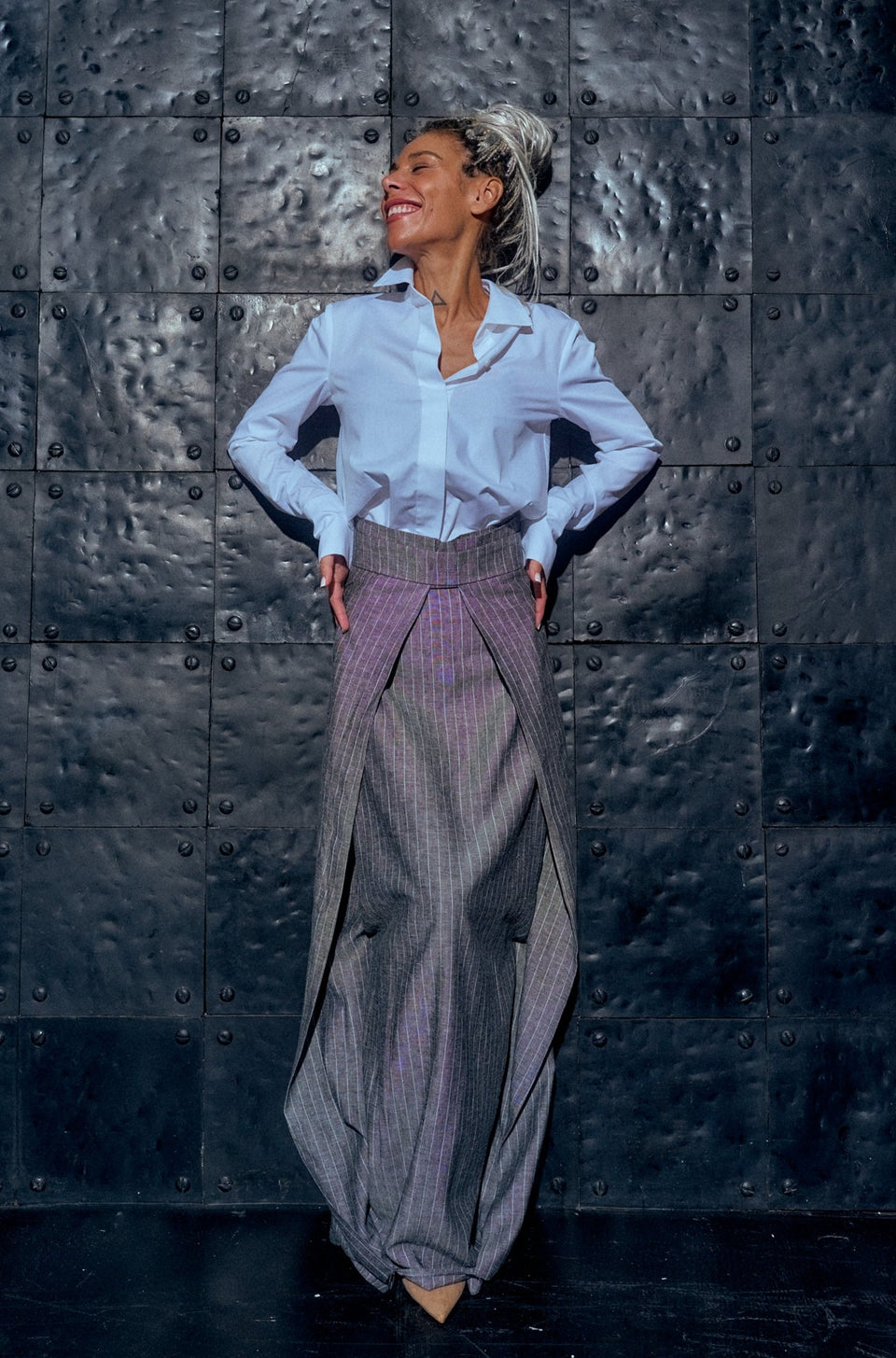 LAYERED LINEN HIGH-WAISTED MAXI SKIRT