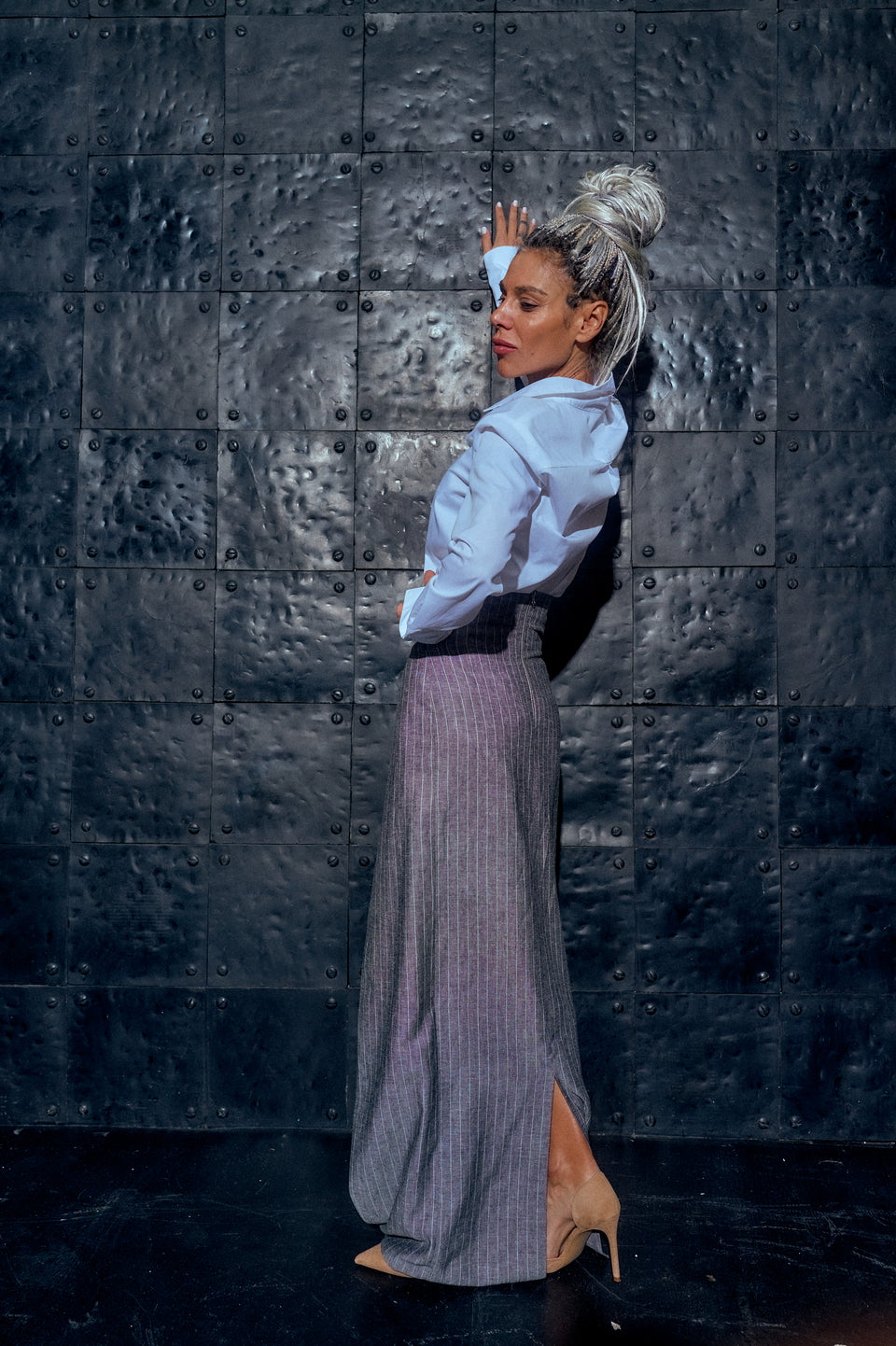 LAYERED LINEN HIGH-WAISTED MAXI SKIRT