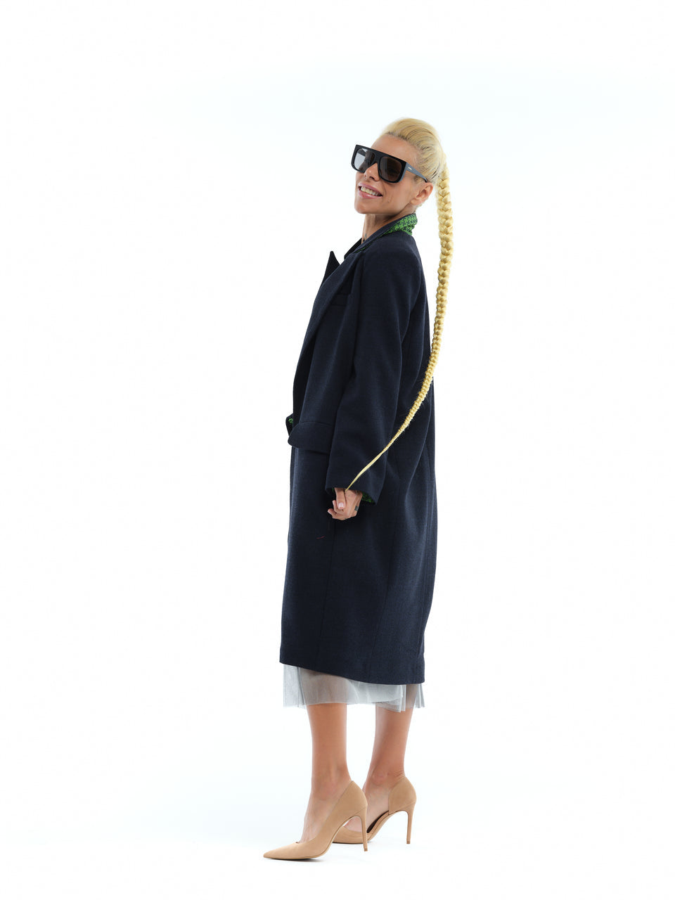 RELAXED NAVY COAT WITH CONTRAST LINING