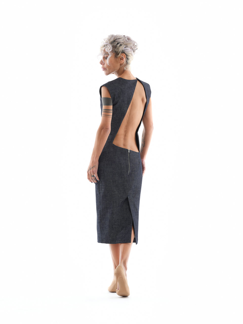 DENIM CUTOUT MIDI DRESS