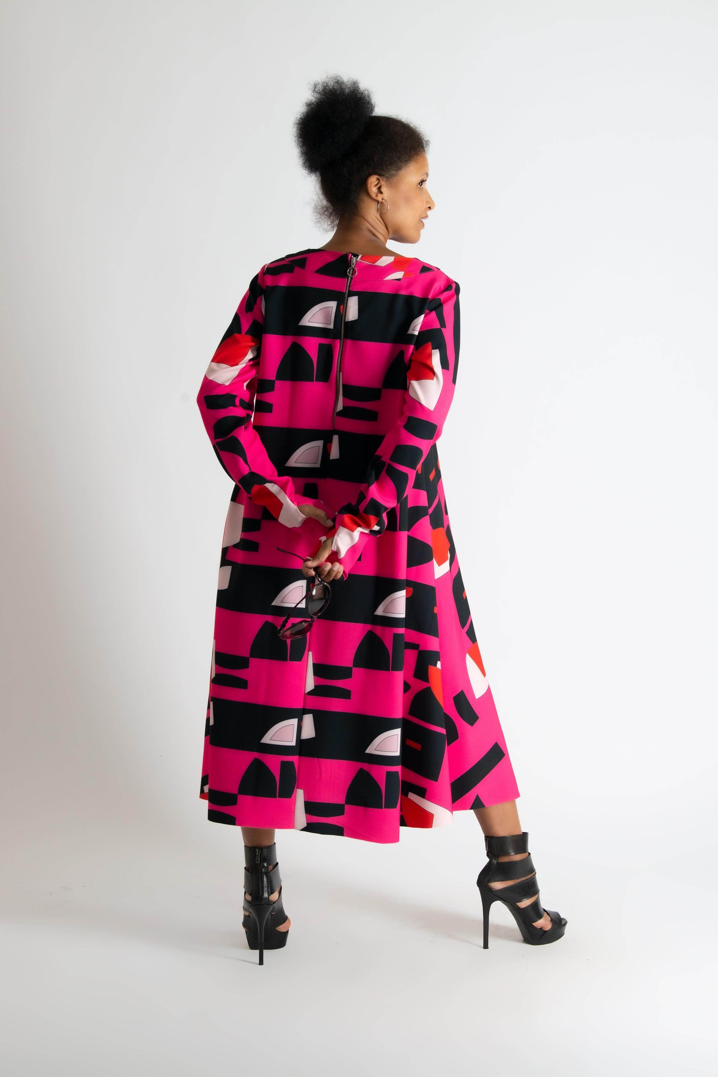 A line Pink Print Dress by EUG Fashion