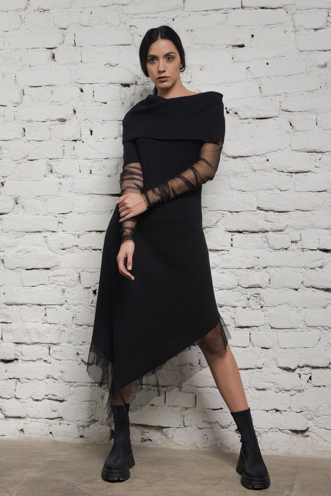 Asymmetric Black Tunic Dress by Metamorphoza