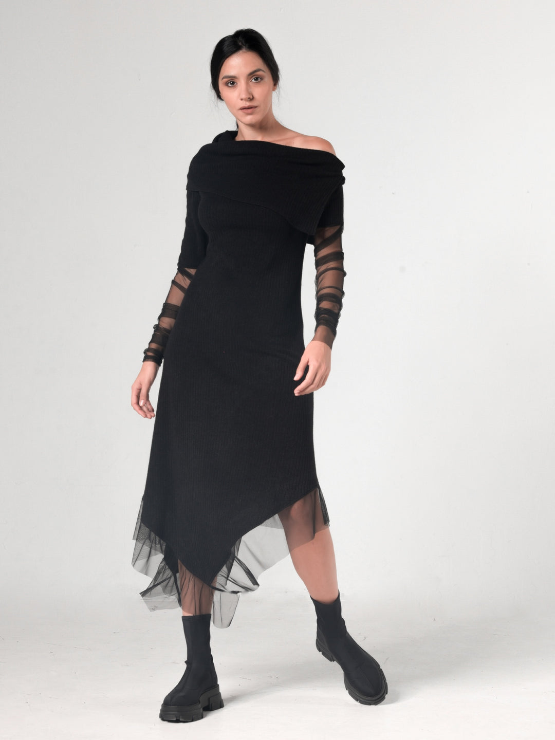 Asymmetric Black Tunic Dress by Metamorphoza