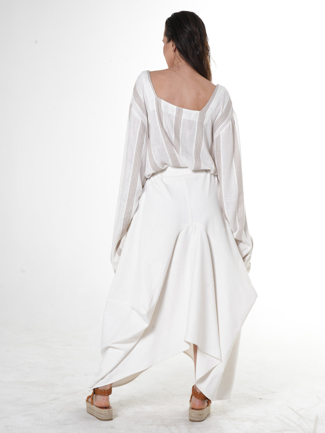 WHITE DENIM ASYMMETRICAL SKIRT by Metamorphoza