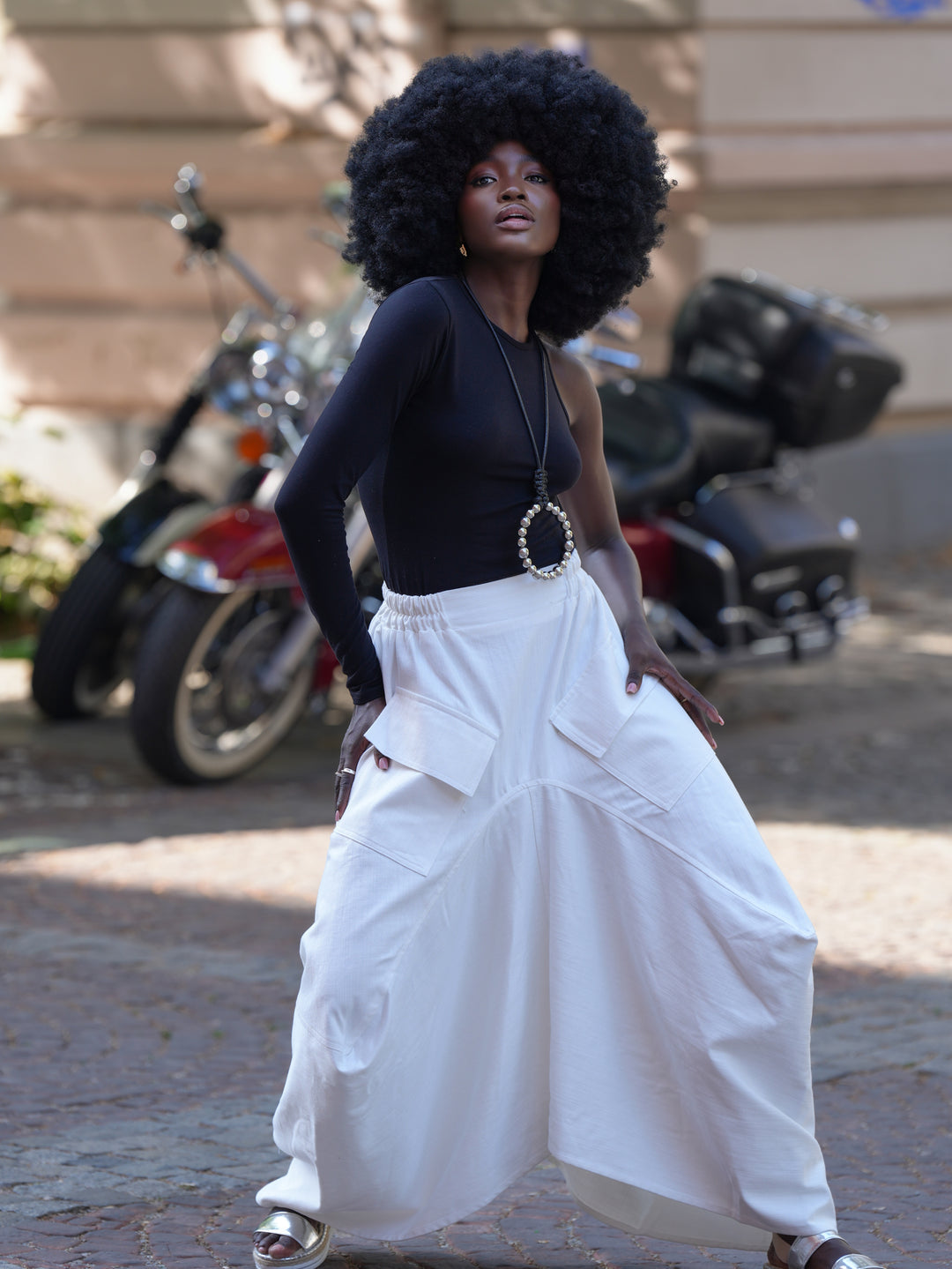 WHITE DENIM ASYMMETRICAL SKIRT by Metamorphoza