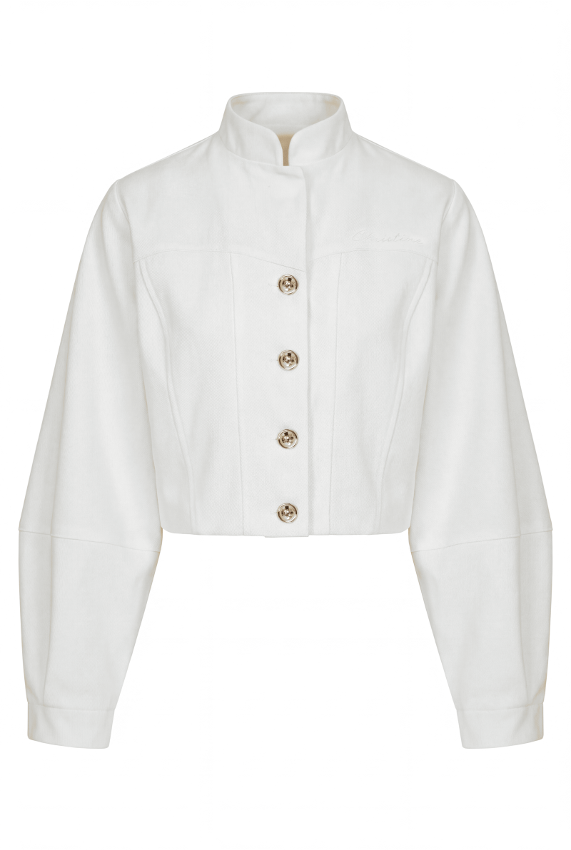 Denim Jacket White Oversized Sleeves by Christine Fashion