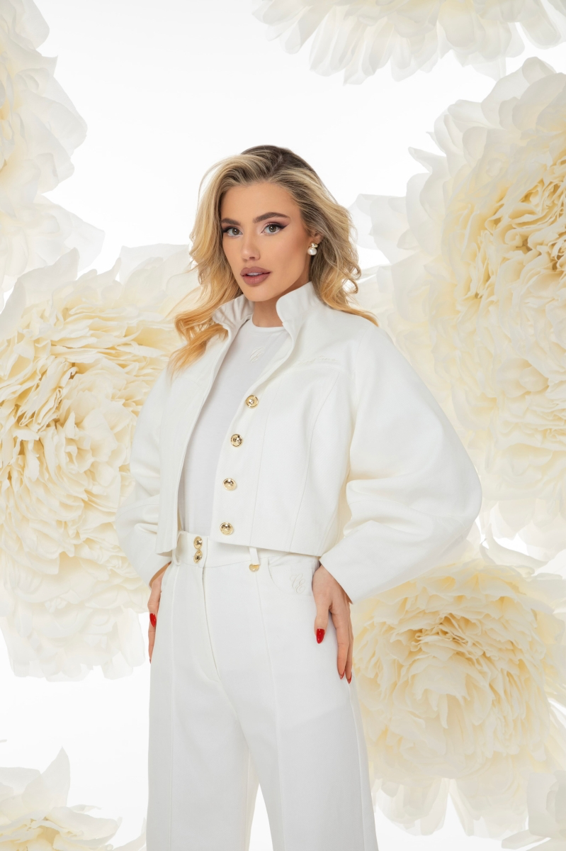 Denim Jacket White Oversized Sleeves by Christine Fashion