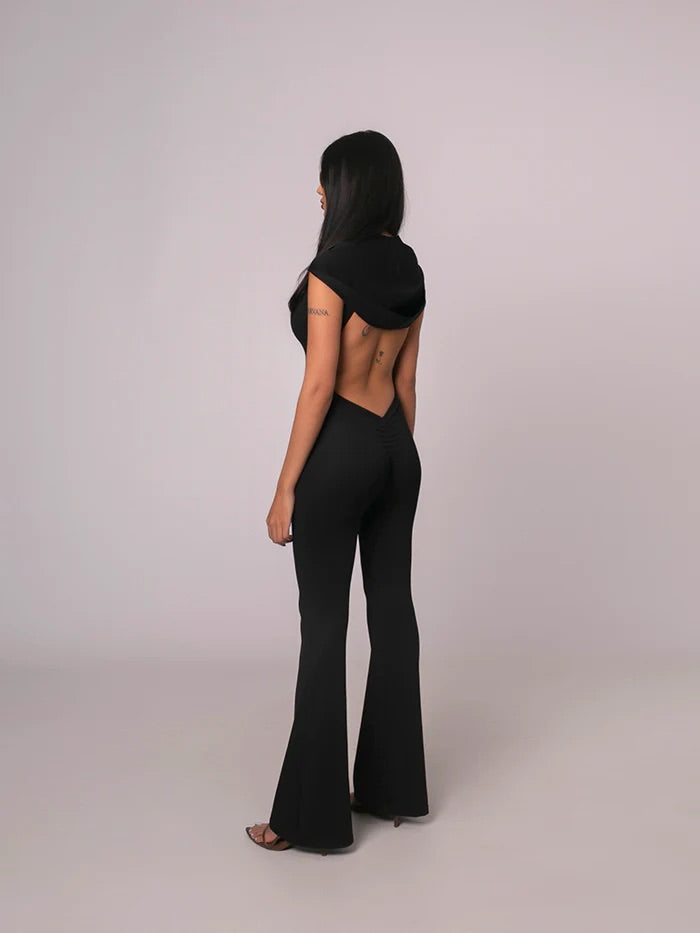 Black Jumpsuit with a hood MONO TRANSLUNAR by Sauvage Mamma