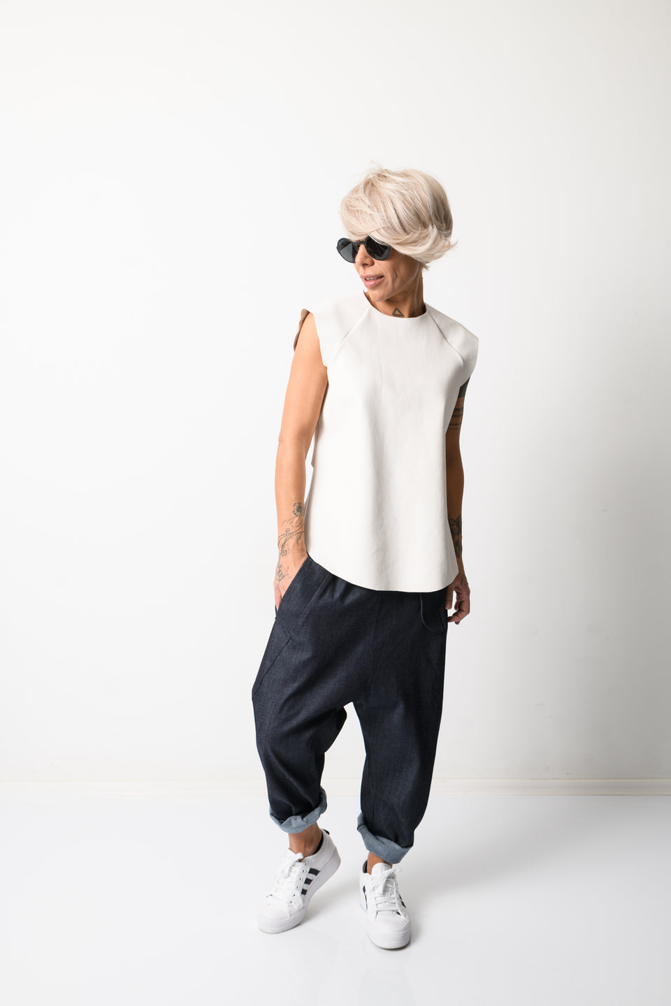 DENIM HAREM LOW CROTCH PANTS