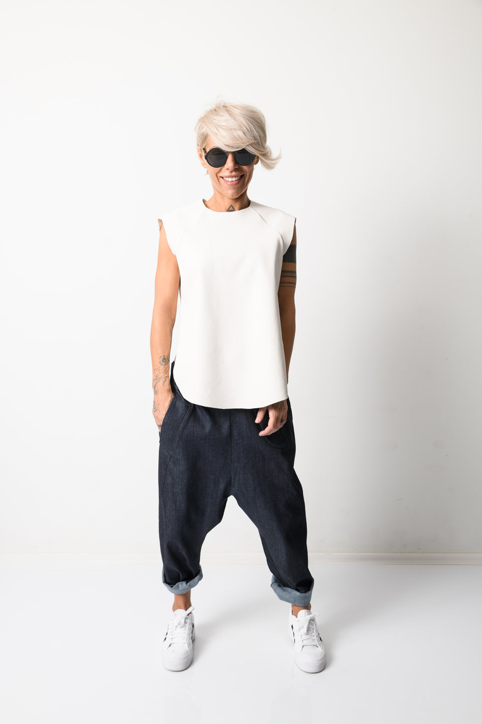 DENIM HAREM LOW CROTCH PANTS