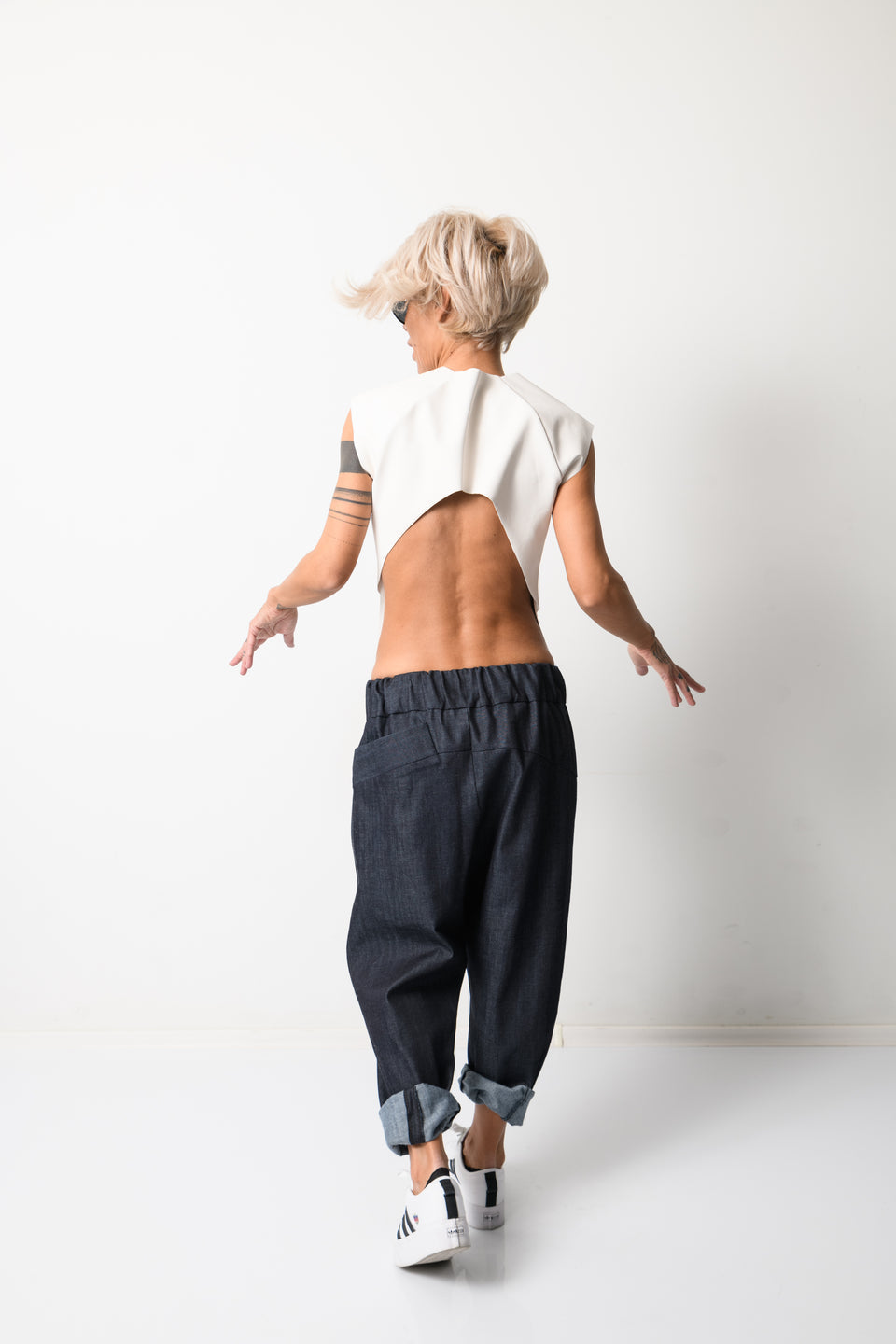 DENIM HAREM LOW CROTCH PANTS