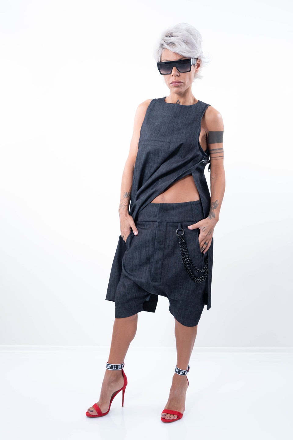 DENIM LOOSE CASUAL DROP CROTCH HAREM PANTS