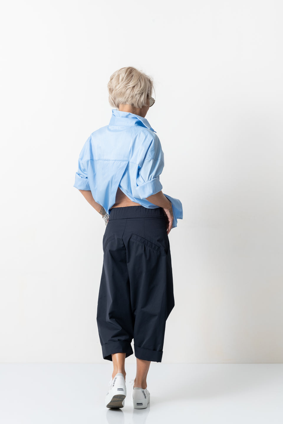 BLUE DROP CROTCH CASUAL PANTS WITH SIDE POCKETS