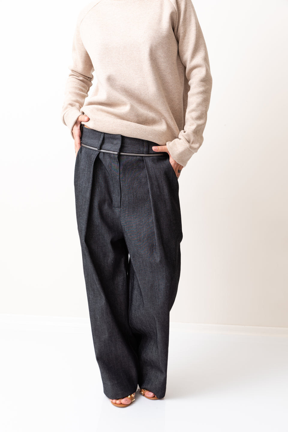 DENIM LOOSE BOTTOM CASUAL DROP CROTCH PANTS