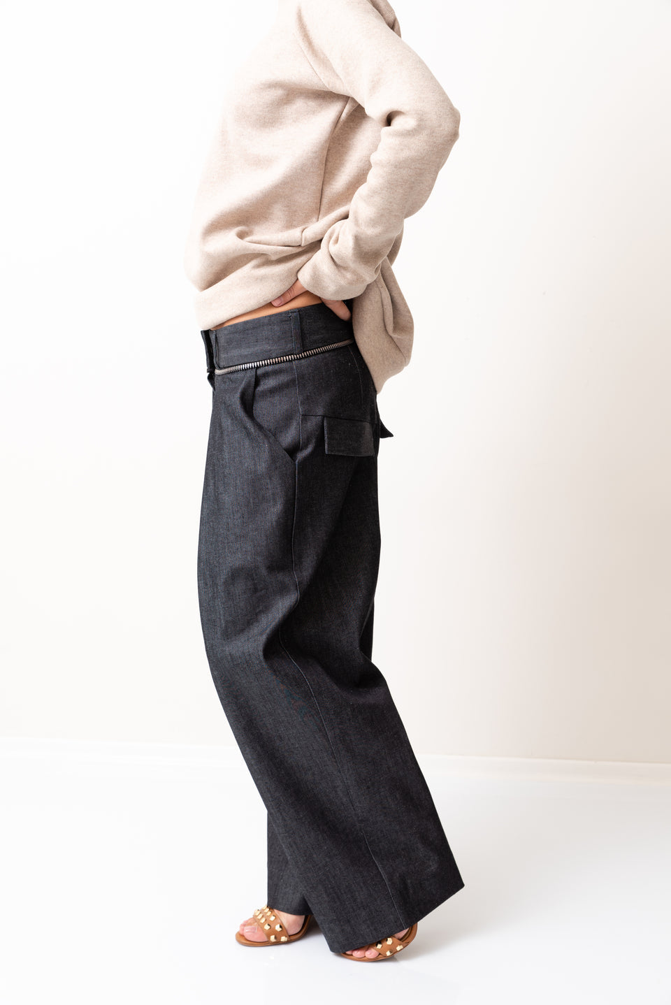 DENIM LOOSE BOTTOM CASUAL DROP CROTCH PANTS