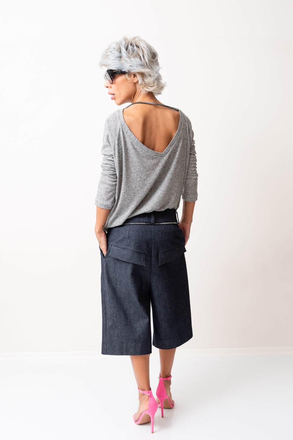 DENIM DROP-CROTCH SHORTS