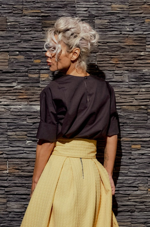 BLACK COTTON SHIRT WITH SIDE SLITS