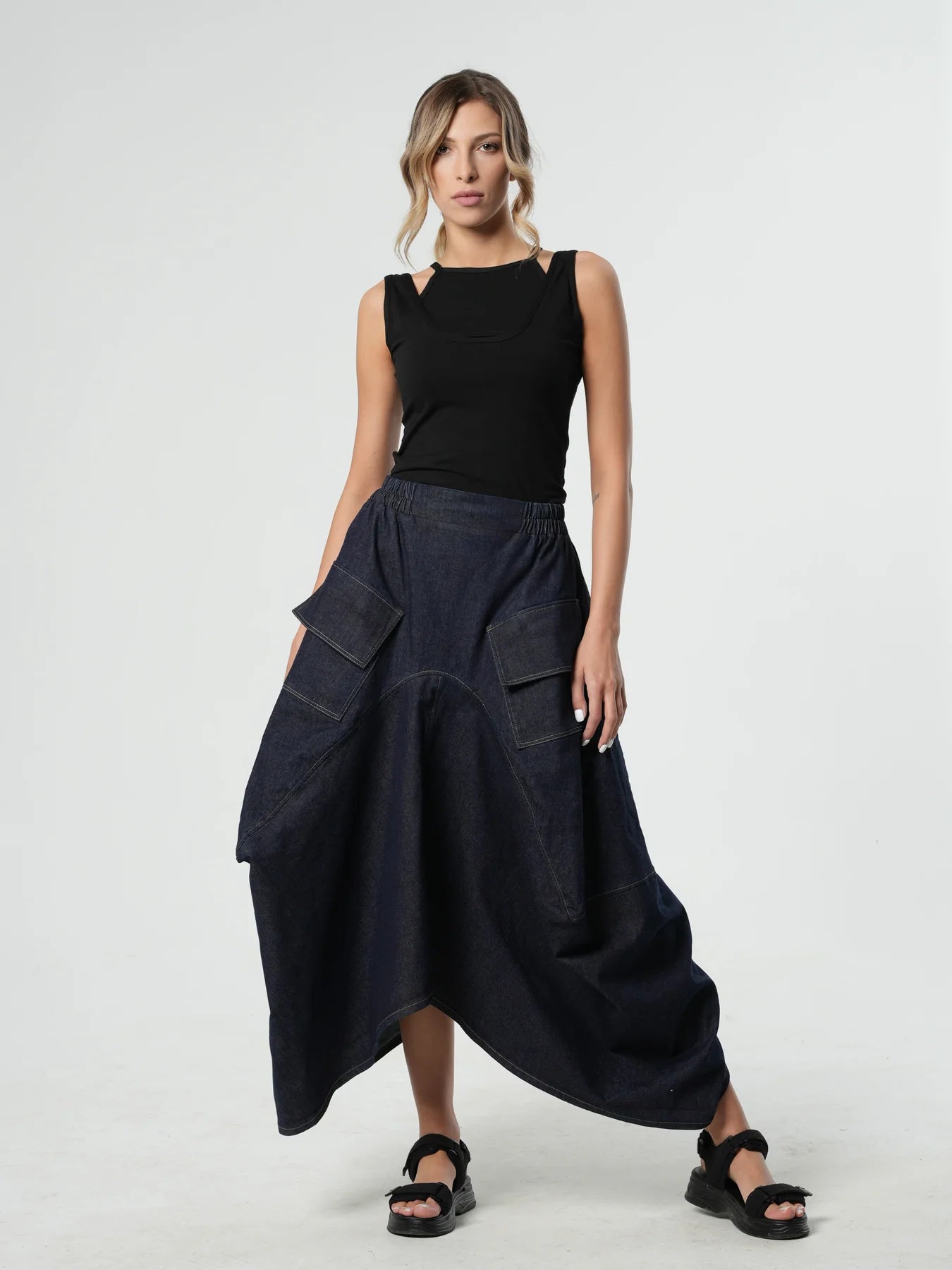 DENIM ASYMMETRICAL SKIRT by Metamorphoza