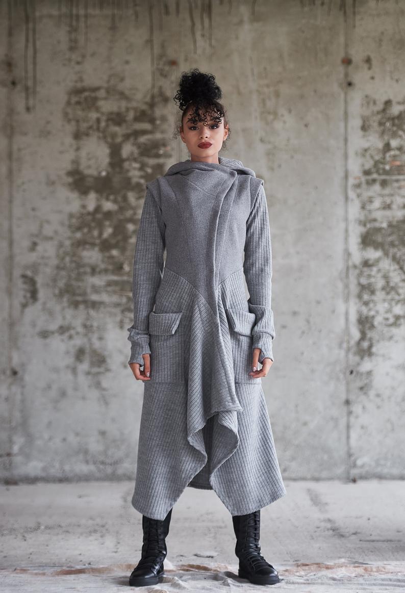 Grey Long asymmetric wool coat Light Coat |SIRIUS|
