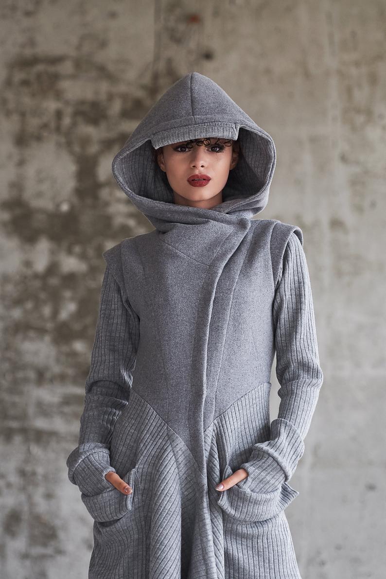 Grey Long asymmetric wool coat Light Coat |SIRIUS|