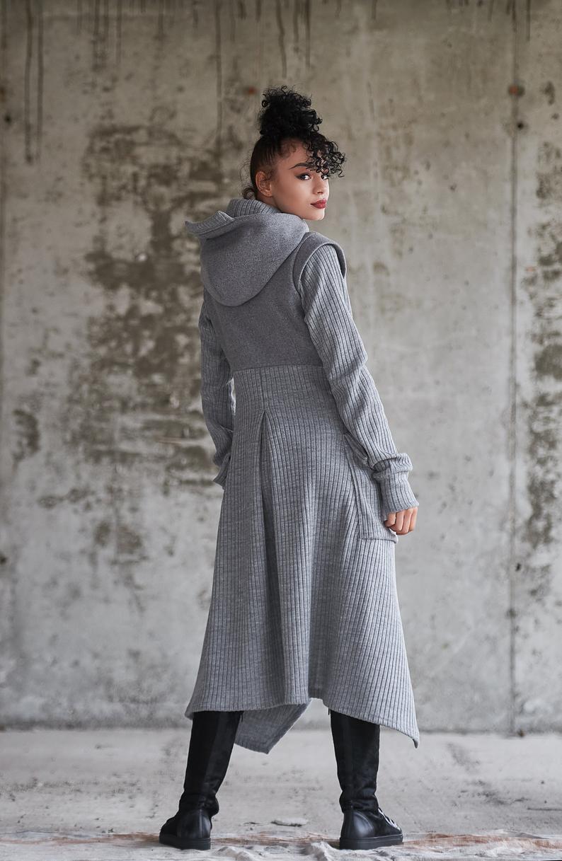 Grey Long asymmetric wool coat Light Coat |SIRIUS|