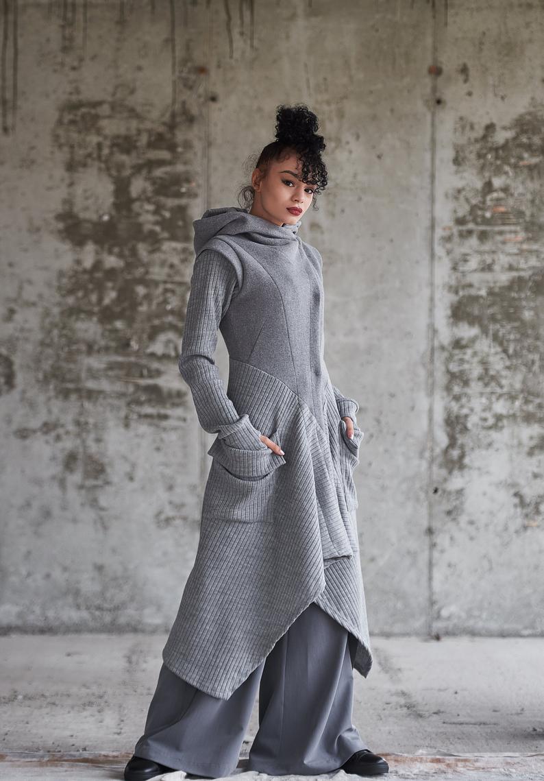 Grey Long asymmetric wool coat Light Coat |SIRIUS|