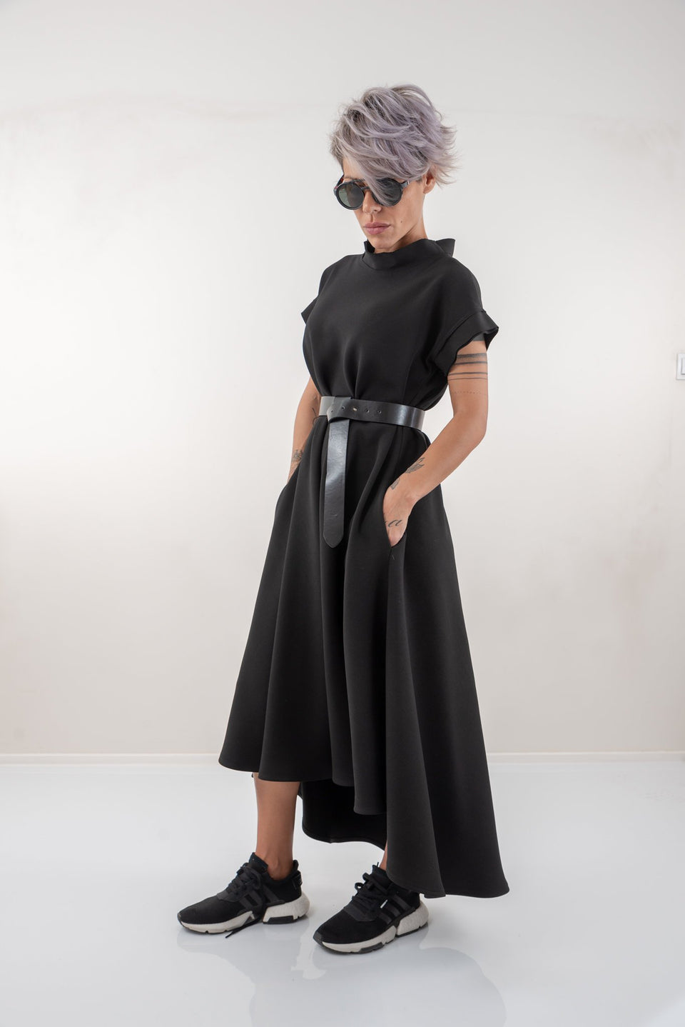 BLACK MAXI KAFTAN DRESS WITH SIDE POCKETS