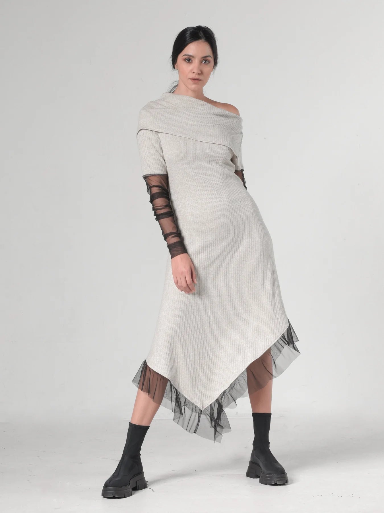 Asymmetric Beige Tunic Dress by Metamorphoza